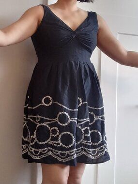 Evan Picone Black 100% Cotton Embroidered Sun Dress